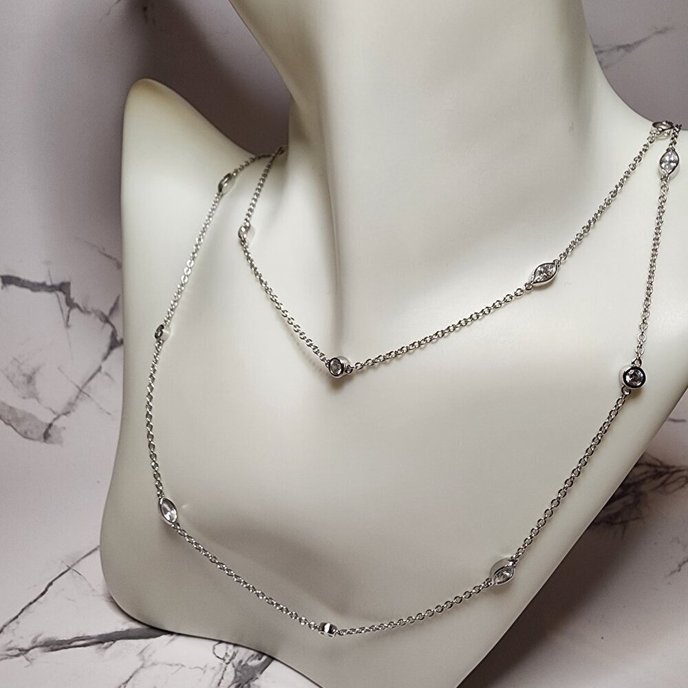 925 Silver CZ "Diamond by the yard" Long Necklace